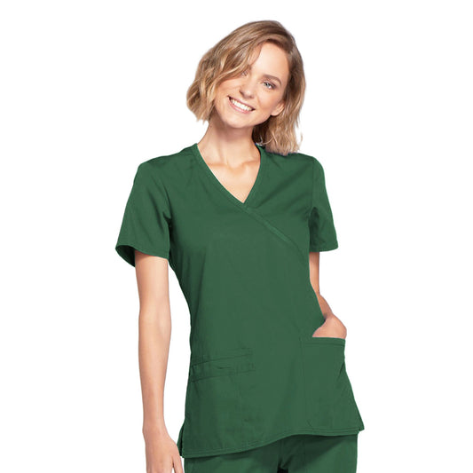 Cherokee Workwear WW650 Scrubs Top Women's Mock Wrap Hunter Green