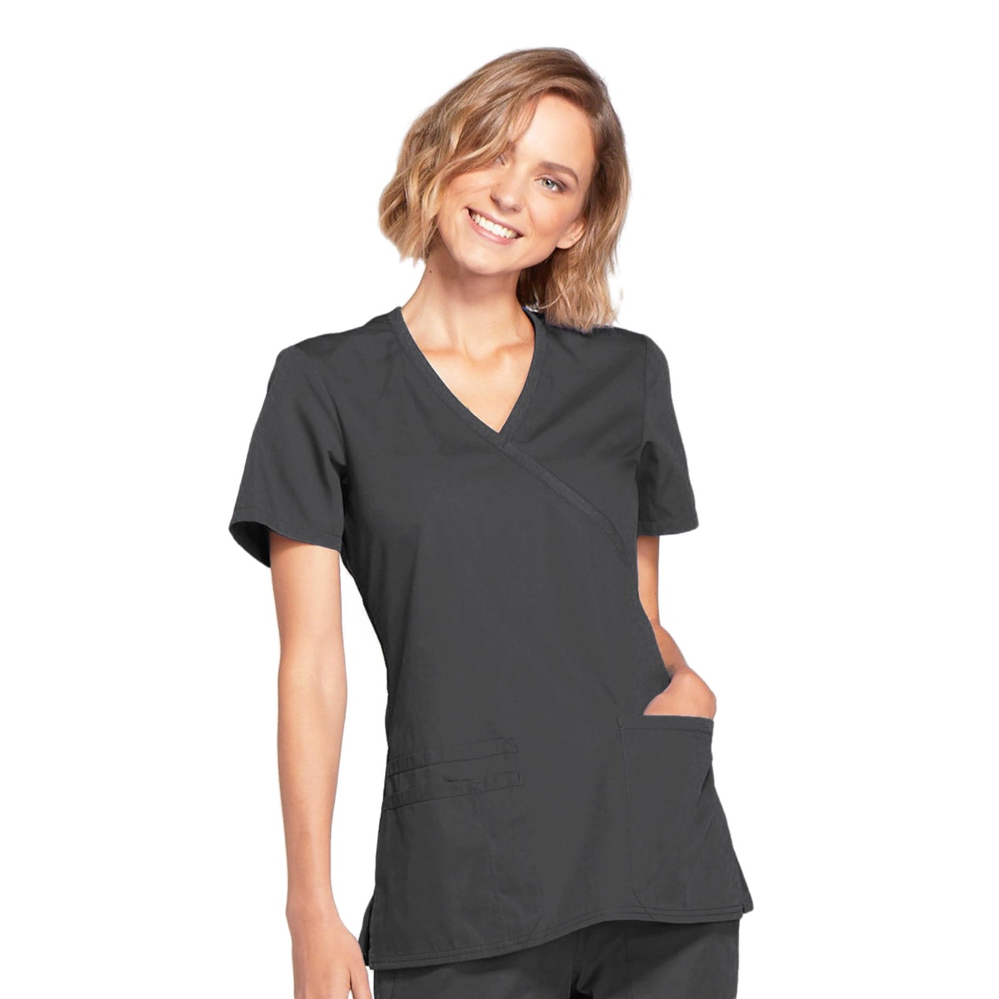 Cherokee Workwear WW650 Scrubs Top Women's Mock Wrap Pewter