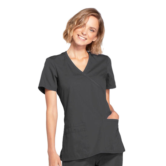 Cherokee Workwear WW650 Scrubs Top Women's Mock Wrap Pewter