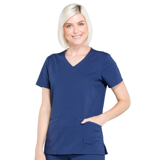 Cherokee Workwear Professionals WW655 Scrubs Top Women's Mock Wrap Navy