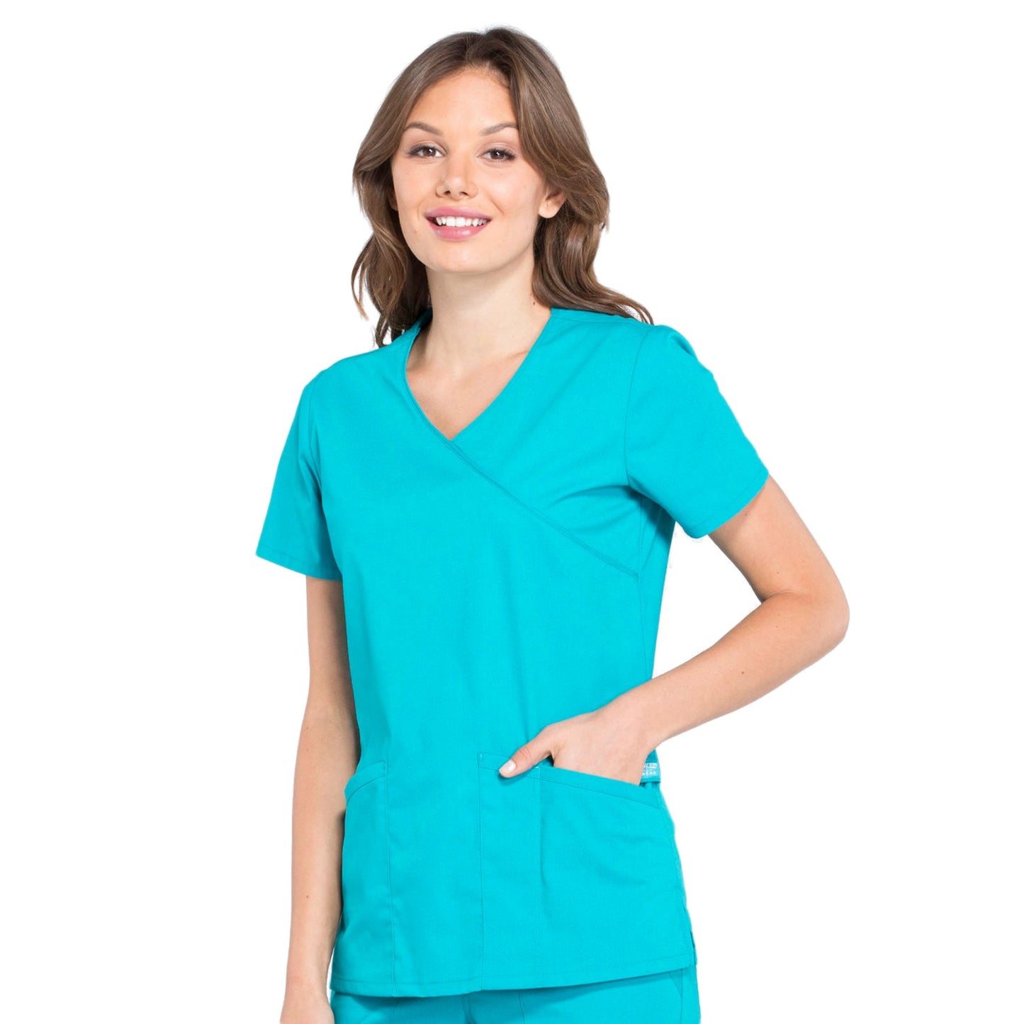 Cherokee Workwear Professionals WW655 Scrubs Top Women's Mock Wrap Teal Blue 4XL
