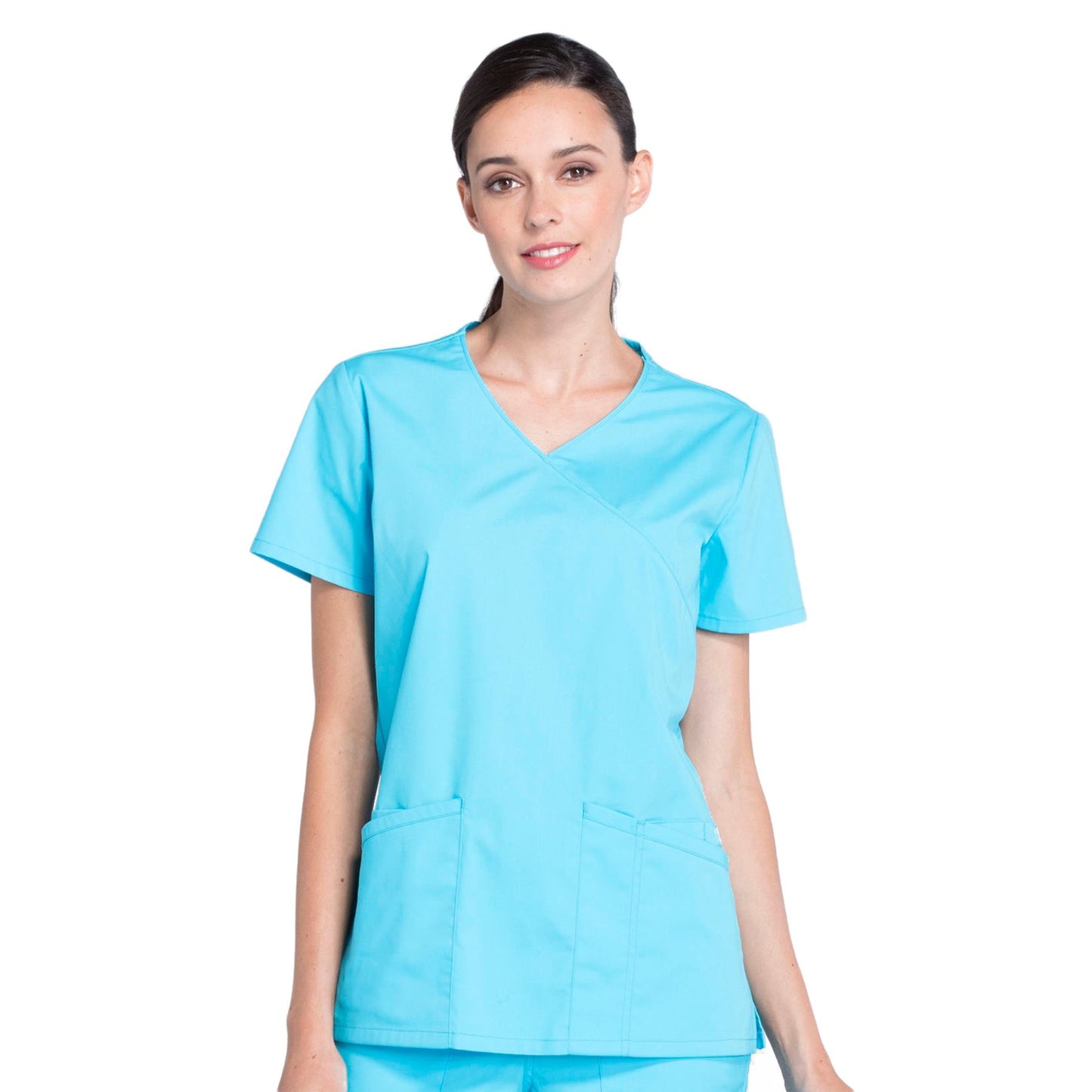 Cherokee Workwear Professionals WW655 Scrubs Top Women's Mock Wrap Turquoise