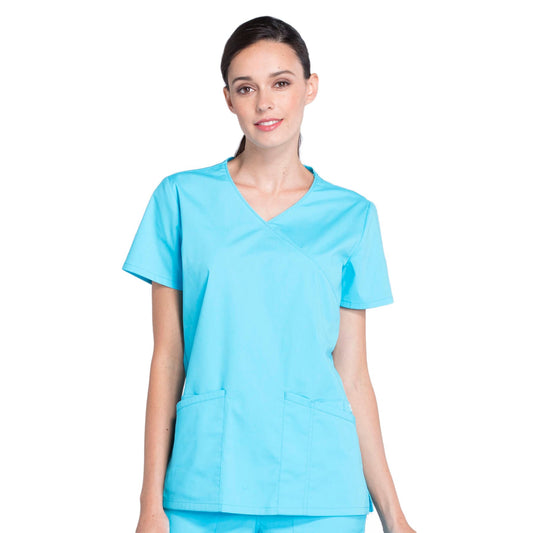 Cherokee Workwear Professionals WW655 Scrubs Top Women's Mock Wrap Turquoise
