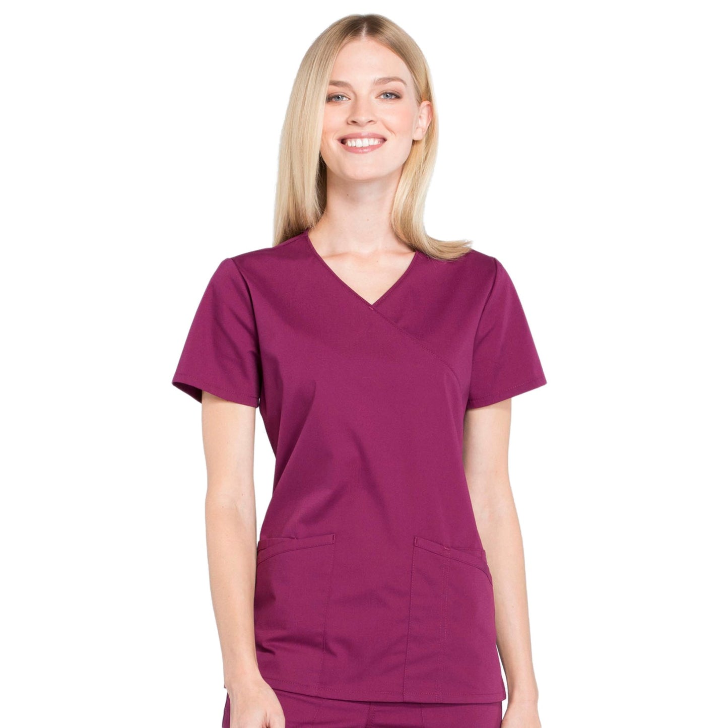 Cherokee Workwear Professionals WW655 Scrubs Top Women's Mock Wrap Wine