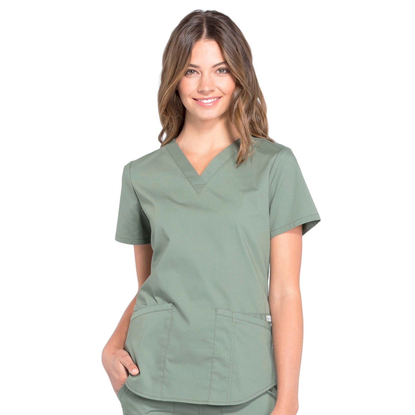 Cherokee Workwear Professionals WW665 Scrubs Top Women's V-Neck Olive