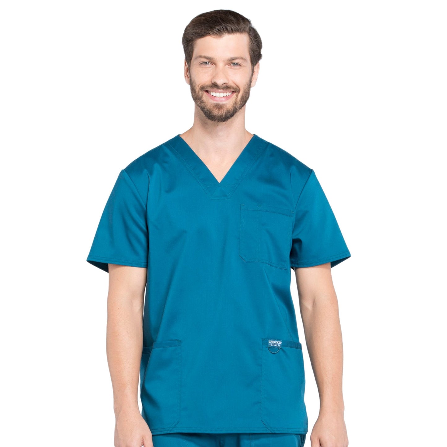 Cherokee Workwear Revolution WW670 Scrubs Top Men's V-Neck Caribbean Blue