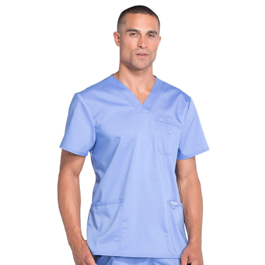 Cherokee Workwear Revolution WW670 Scrubs Top Men's V-Neck Ciel Blue