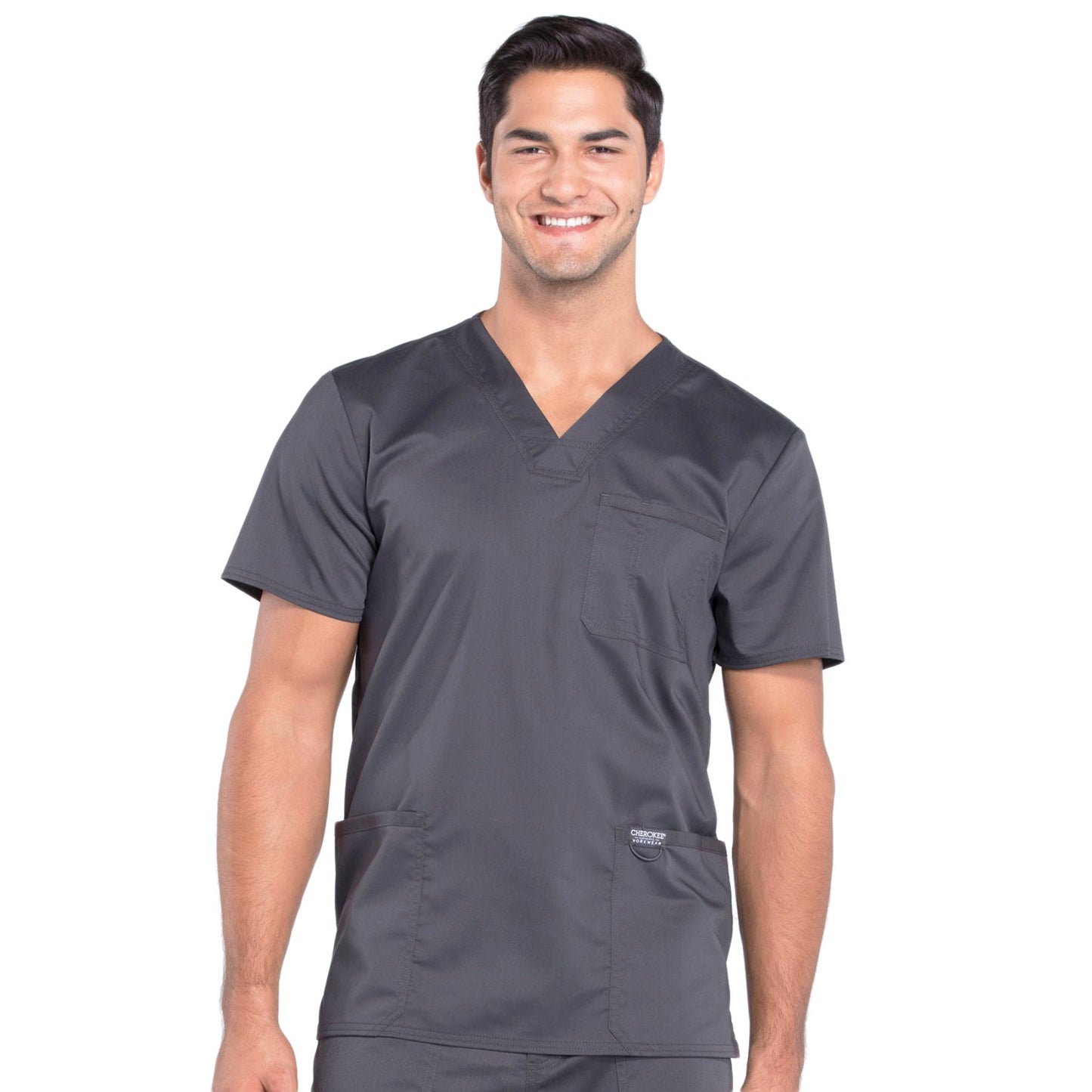 Cherokee Workwear Revolution WW670 Scrubs Top Men's V-Neck Pewter