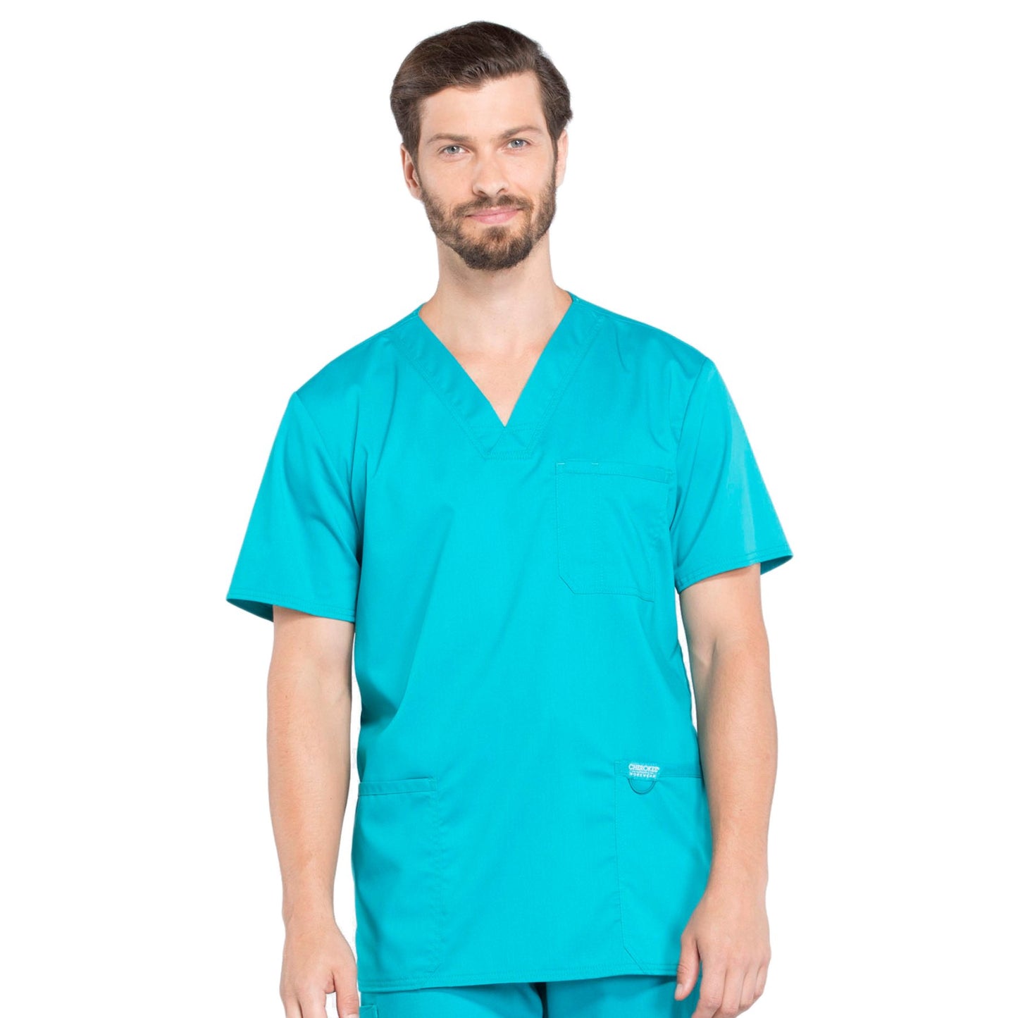 Cherokee Workwear Revolution WW670 Scrubs Top Men's V-Neck Teal Blue