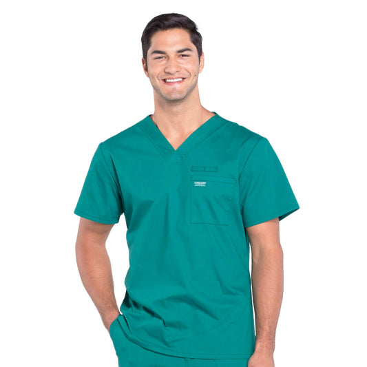 Cherokee Workwear Professionals WW675 Scrubs Top Men's V-Neck Hunter Green