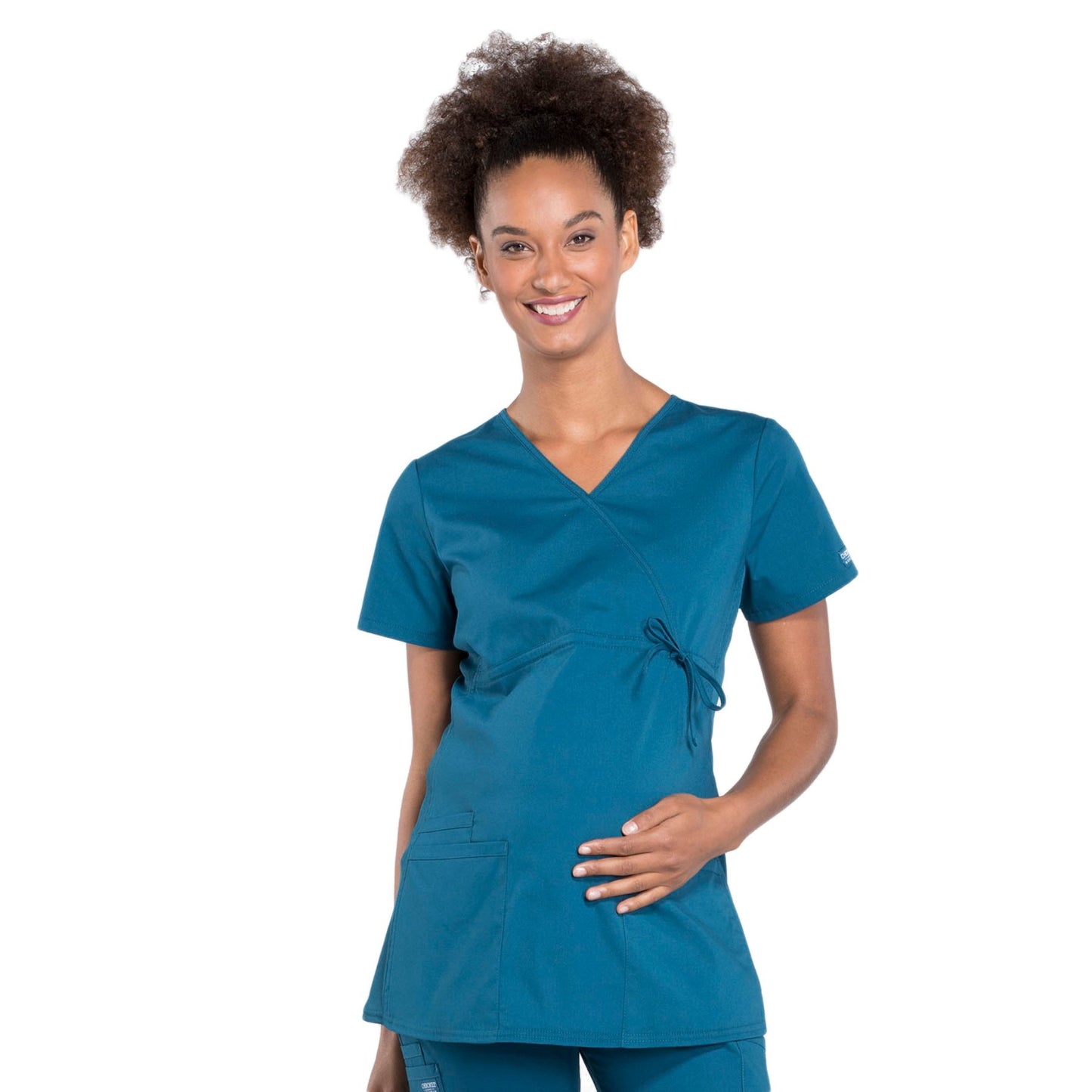 Cherokee Workwear Professionals WW685 Scrubs Top Maternity Mock Wrap Caribbean Blue
