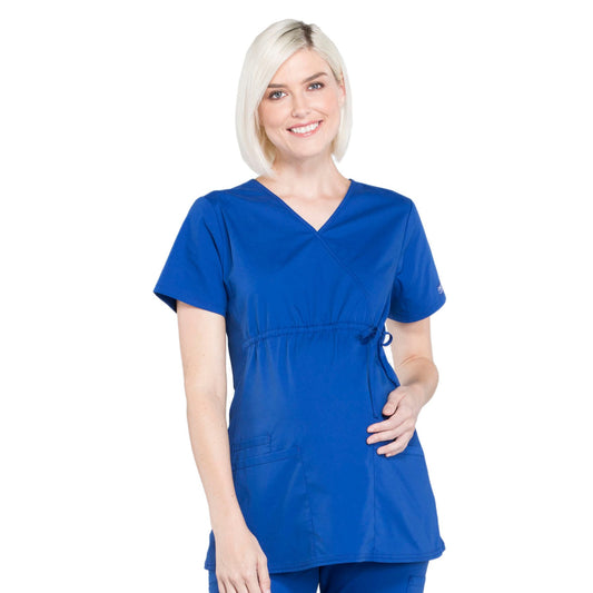 Cherokee Workwear Professionals WW685 Scrubs Top Maternity Mock Wrap Galaxy Blue