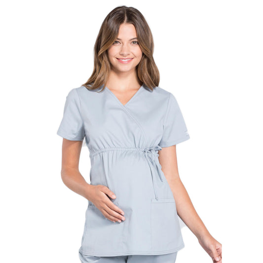 Cherokee Workwear Professionals WW685 Scrubs Top Maternity Mock Wrap Grey