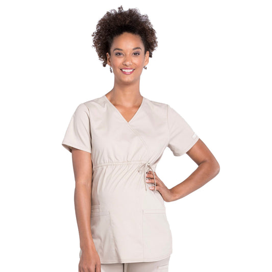 Cherokee Workwear Professionals WW685 Scrubs Top Maternity Mock Wrap Khaki