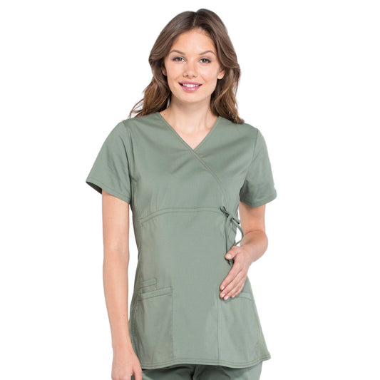 Cherokee Workwear Professionals WW685 Scrubs Top Maternity Mock Wrap Olive