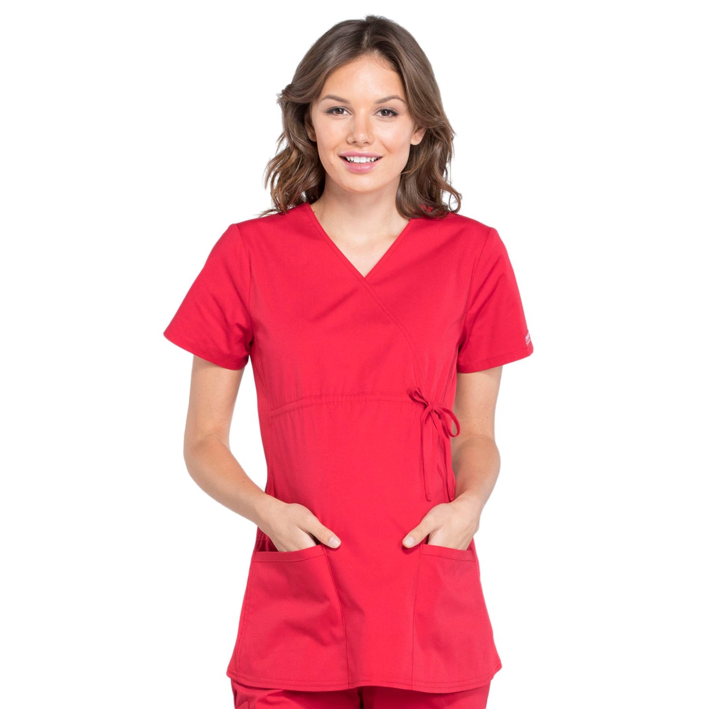 Cherokee Workwear Professionals WW685 Scrubs Top Maternity Mock Wrap Red