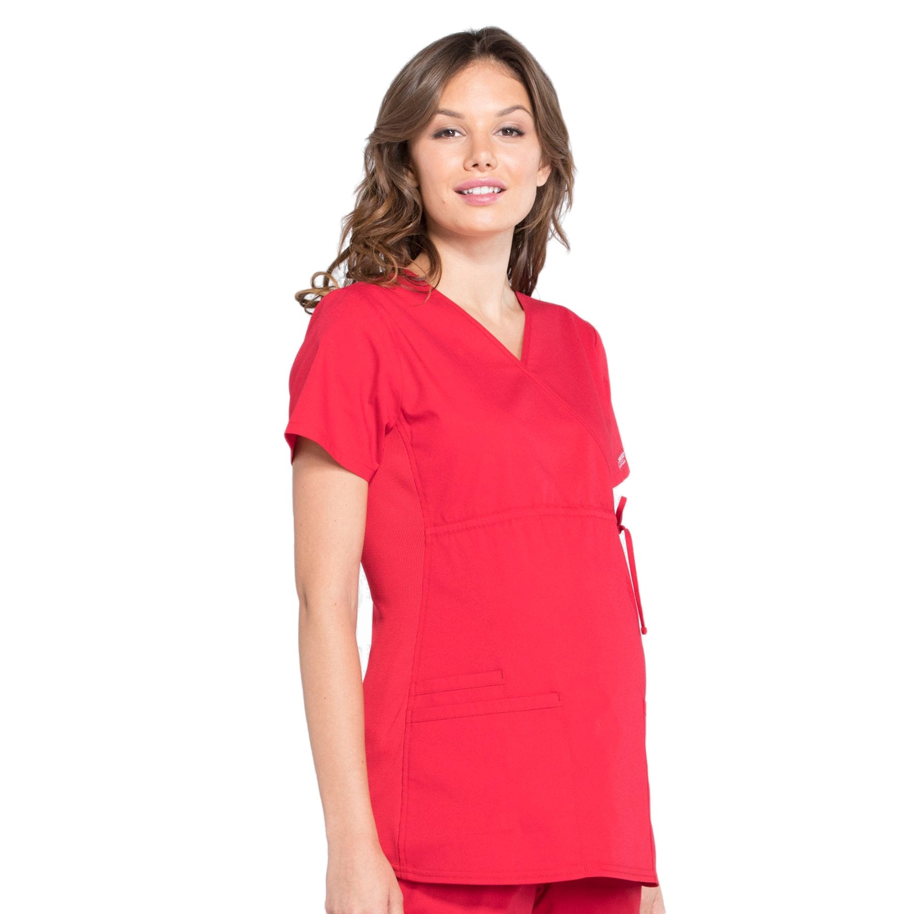 Cherokee Workwear Professionals WW685 Scrubs Top Maternity Mock Wrap Red M