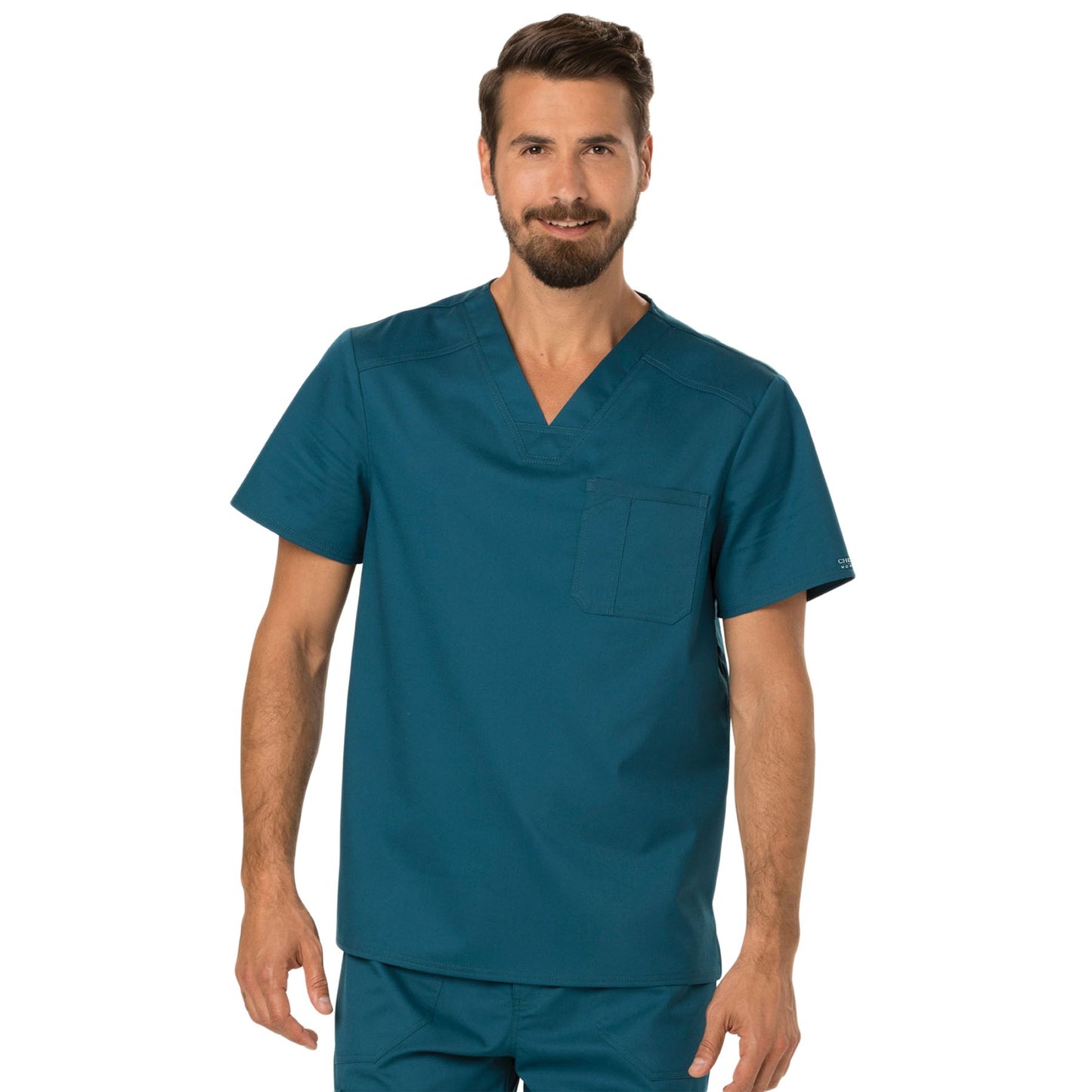 Cherokee Workwear Revolution WW690 Scrubs Top Men's V-Neck Caribbean Blue