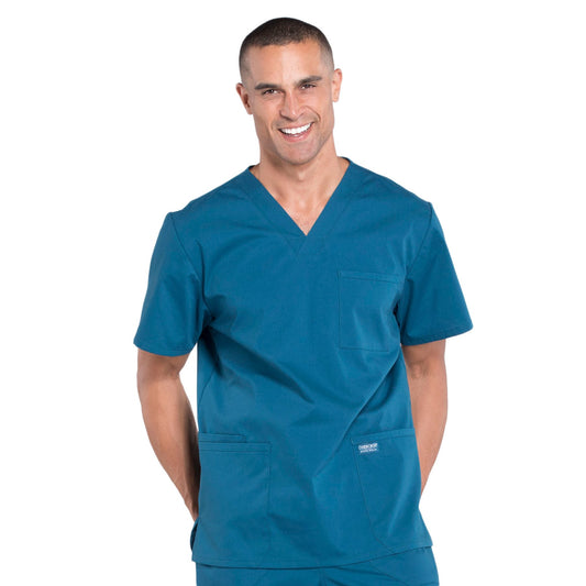 Cherokee Workwear Professionals WW695 Scrubs Top Men's V-Neck Caribbean Blue