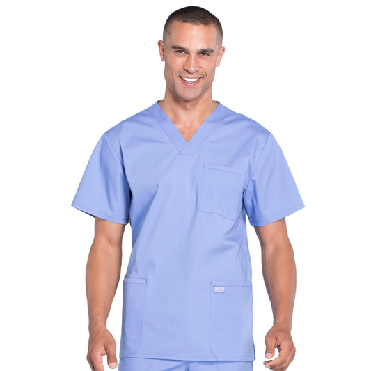 Cherokee Workwear Professionals WW695 Scrubs Top Men's V-Neck Ciel Blue