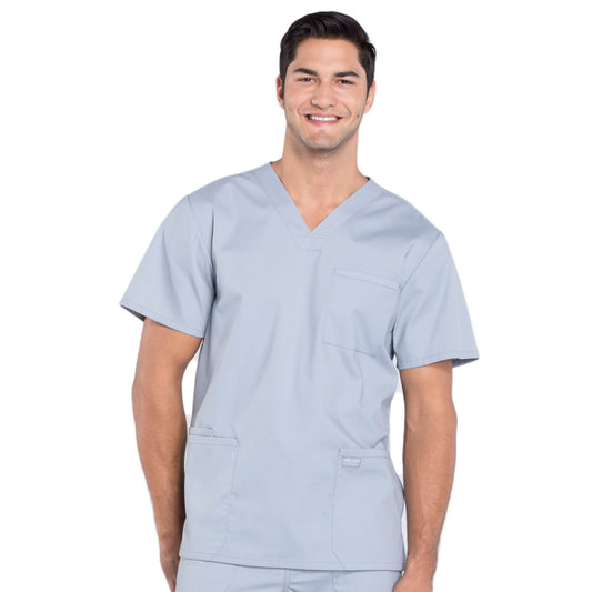 Cherokee Workwear Professionals WW695 Scrubs Top Men's V-Neck Grey