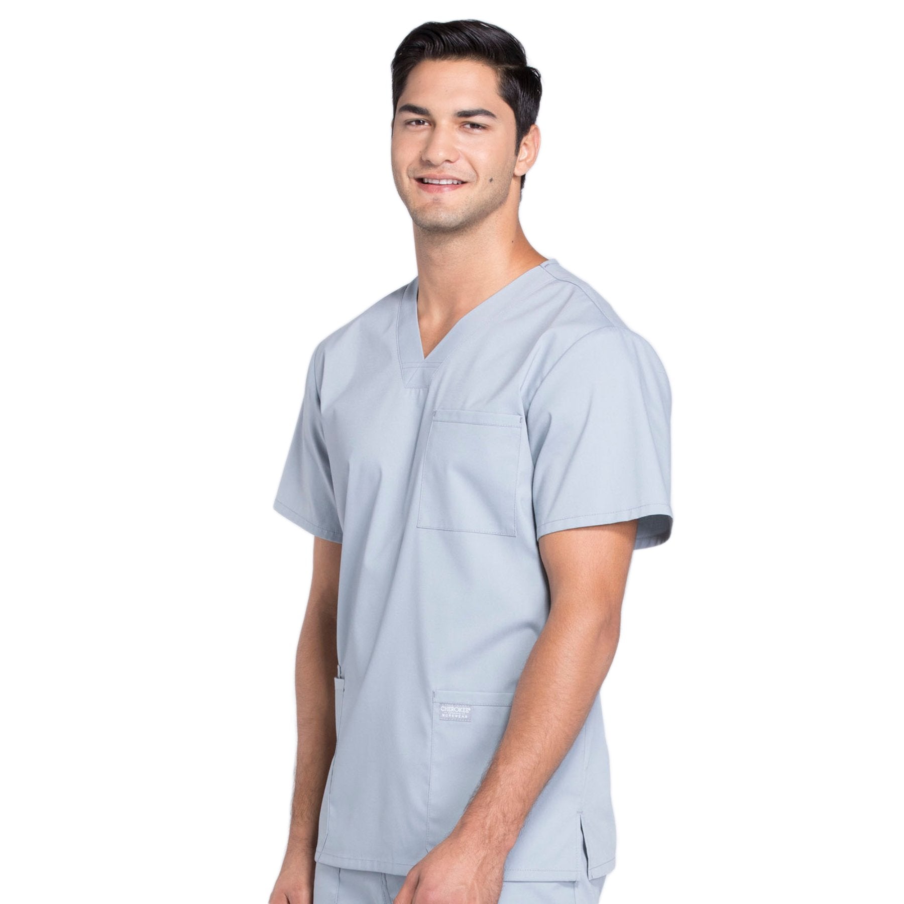 Cherokee Workwear Professionals WW695 Scrubs Top Men's V-Neck Grey 4XL