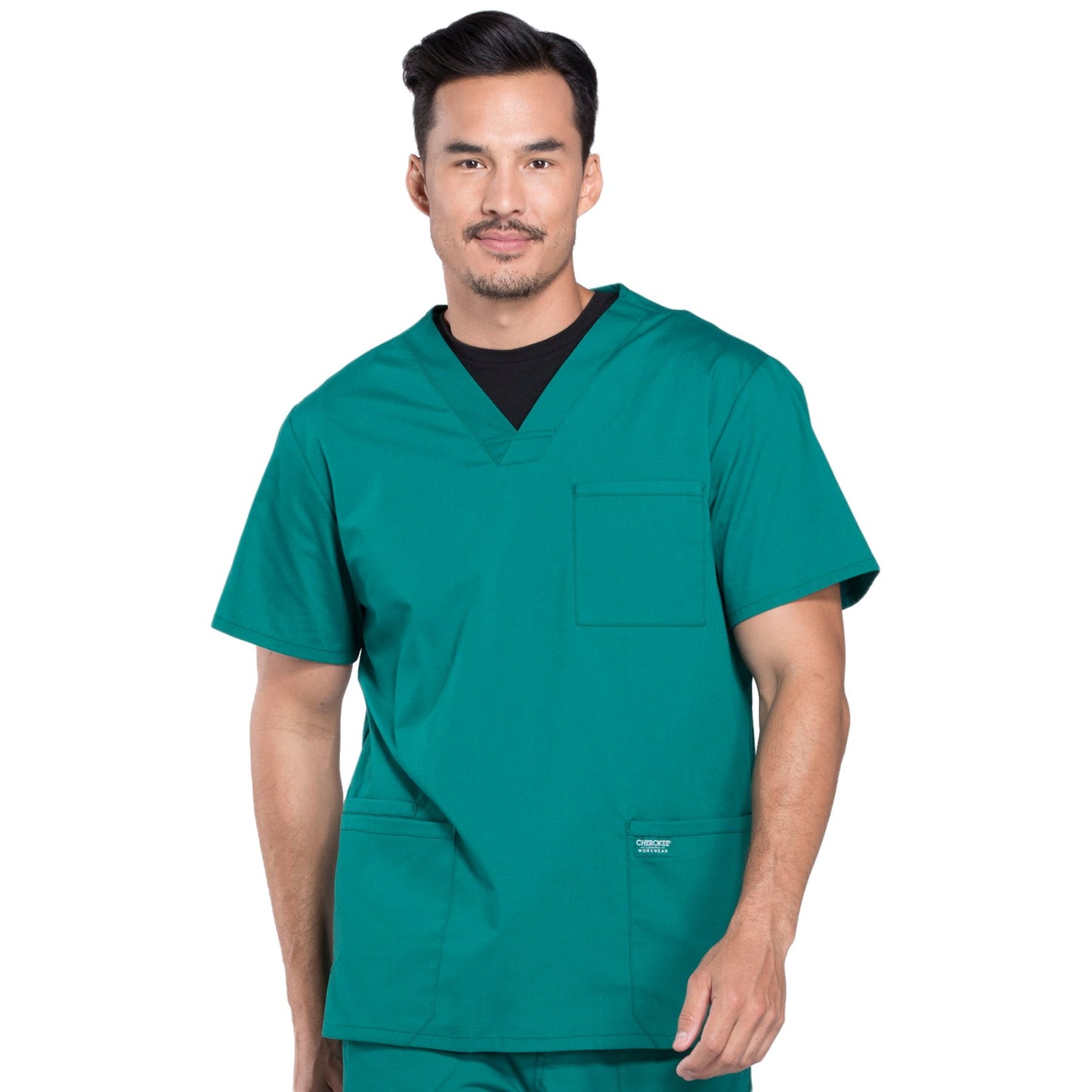 Cherokee Workwear Professionals WW695 Scrubs Top Men's V-Neck Hunter Green
