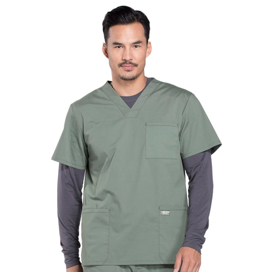 Cherokee Workwear Professionals WW695 Scrubs Top Men's V-Neck Olive