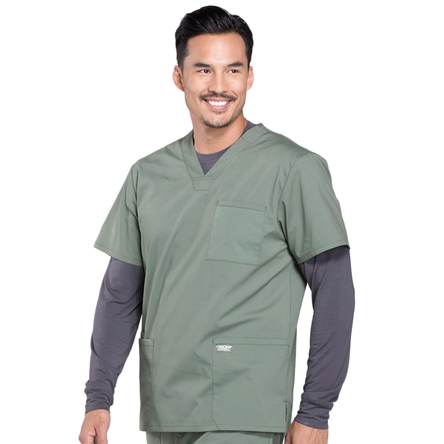 Cherokee Workwear Professionals WW695 Scrubs Top Men's V-Neck Olive 4XL