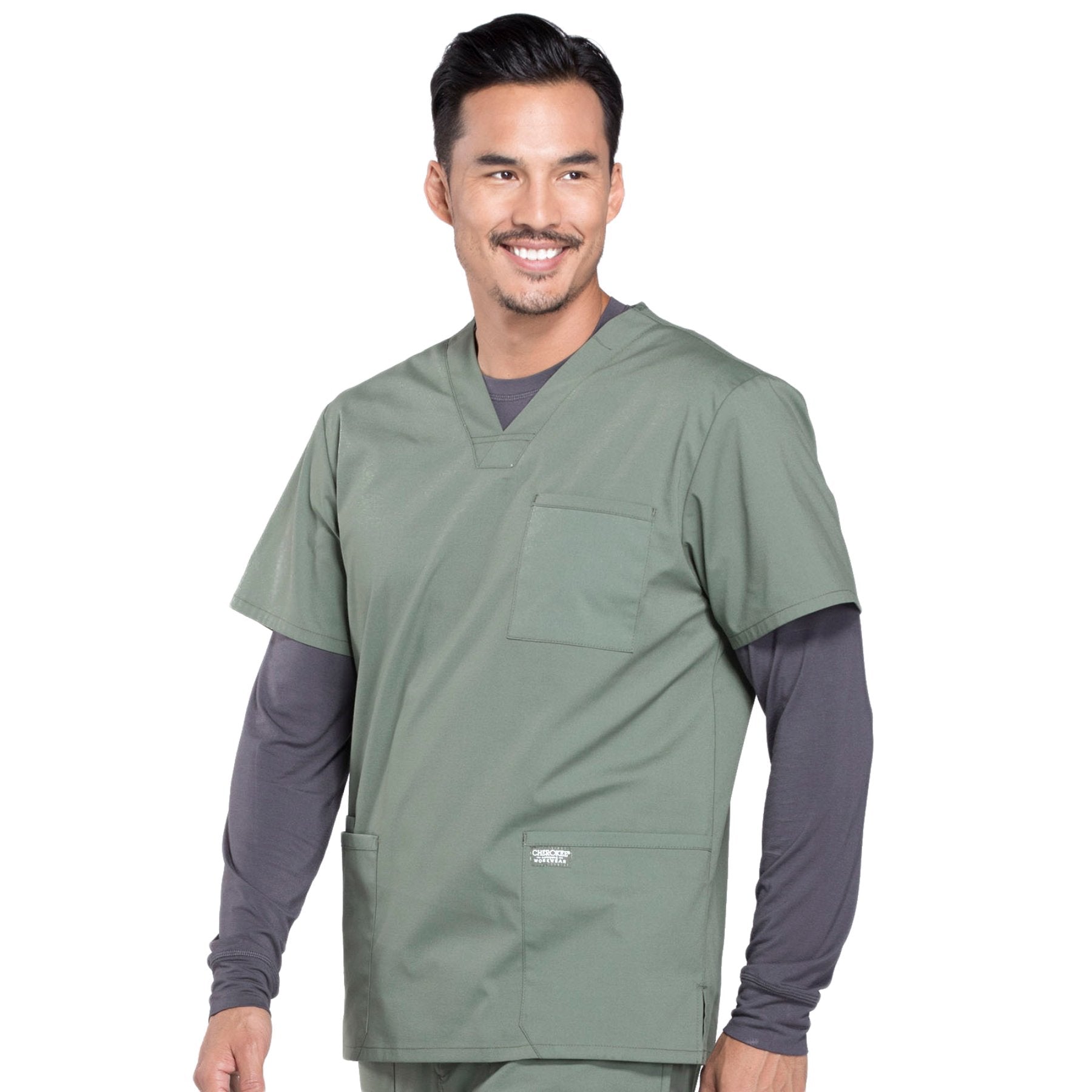 Cherokee Workwear Professionals WW695 Scrubs Top Men's V-Neck Olive 4XL