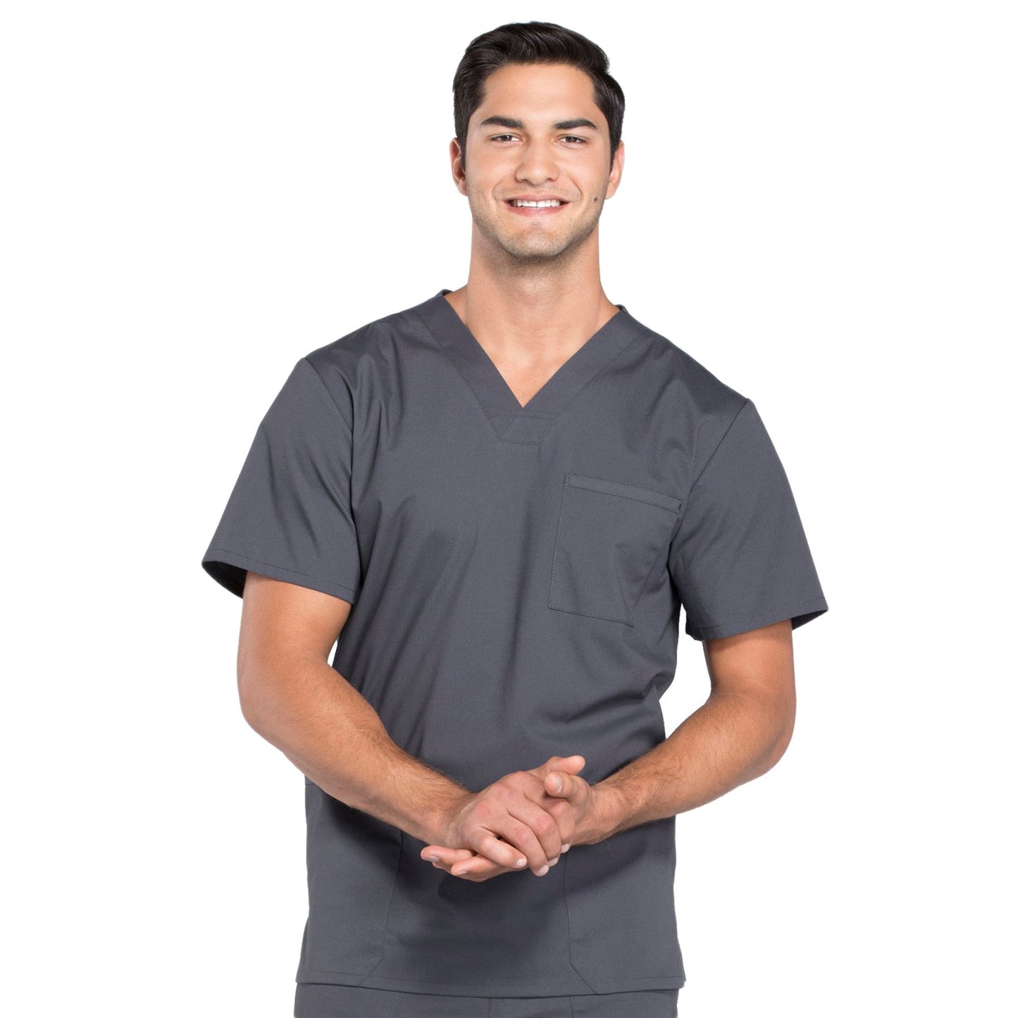 Cherokee Workwear Professionals WW695 Scrubs Top Men's V-Neck Pewter