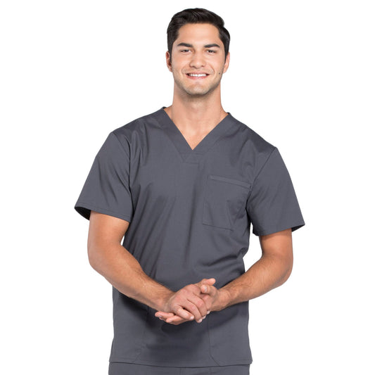 Cherokee Workwear Professionals WW695 Scrubs Top Men's V-Neck Pewter