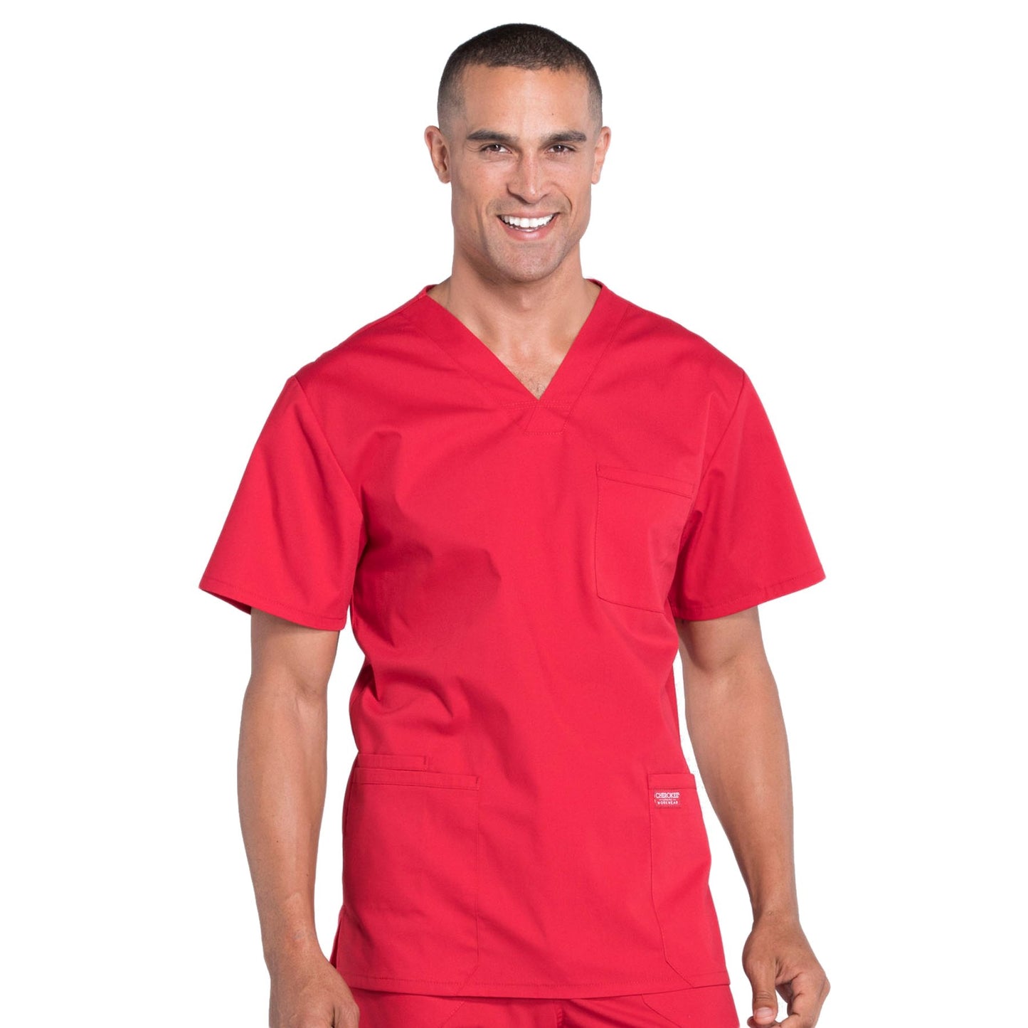 Cherokee Workwear Professionals WW695 Scrubs Top Men's V-Neck Red