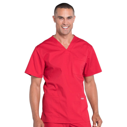 Cherokee Workwear Professionals WW695 Scrubs Top Men's V-Neck Red