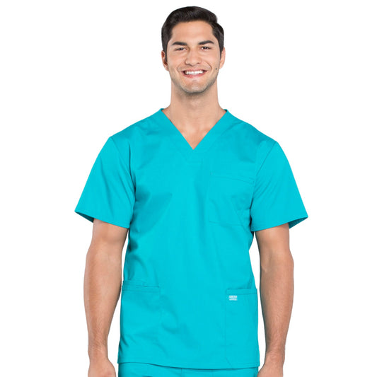 Cherokee Workwear Professionals WW695 Scrubs Top Men's V-Neck Teal Blue