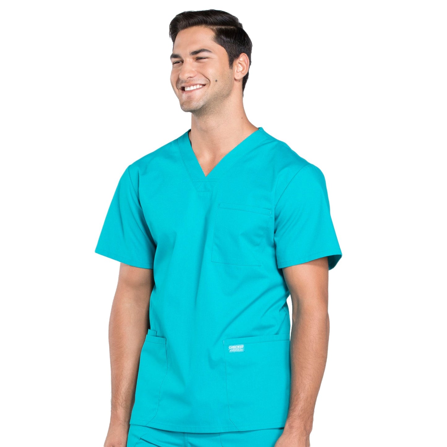 Cherokee Workwear Professionals WW695 Scrubs Top Men's V-Neck Teal Blue 4XL