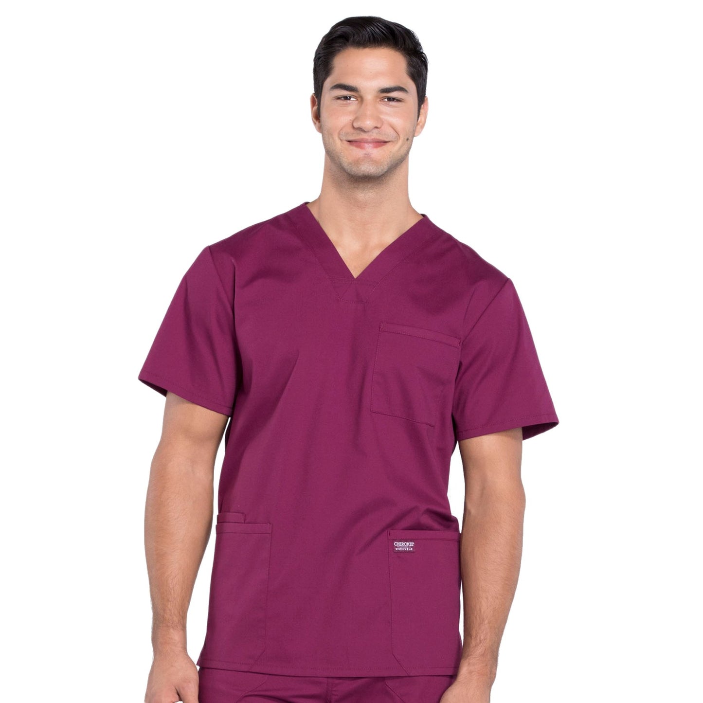Cherokee Workwear Professionals WW695 Scrubs Top Men's V-Neck Wine