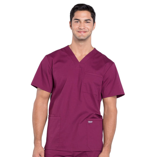 Cherokee Workwear Professionals WW695 Scrubs Top Men's V-Neck Wine