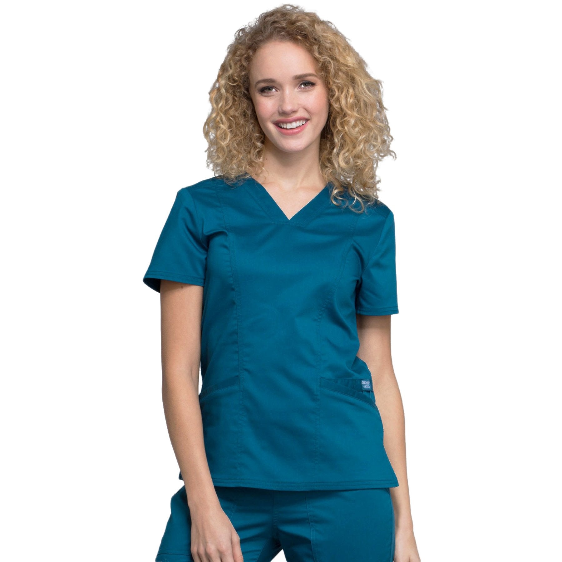 Cherokee Workwear Revolution WW710 Scrubs Top Women's V-Neck Caribbean Blue L