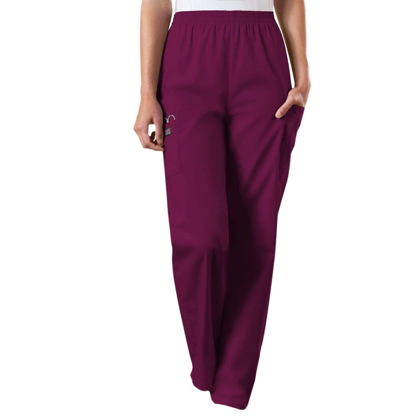 Cherokee Workwear 4200 Scrubs Pants Women's Natural Rise Tapered Pull-On Cargo Wine