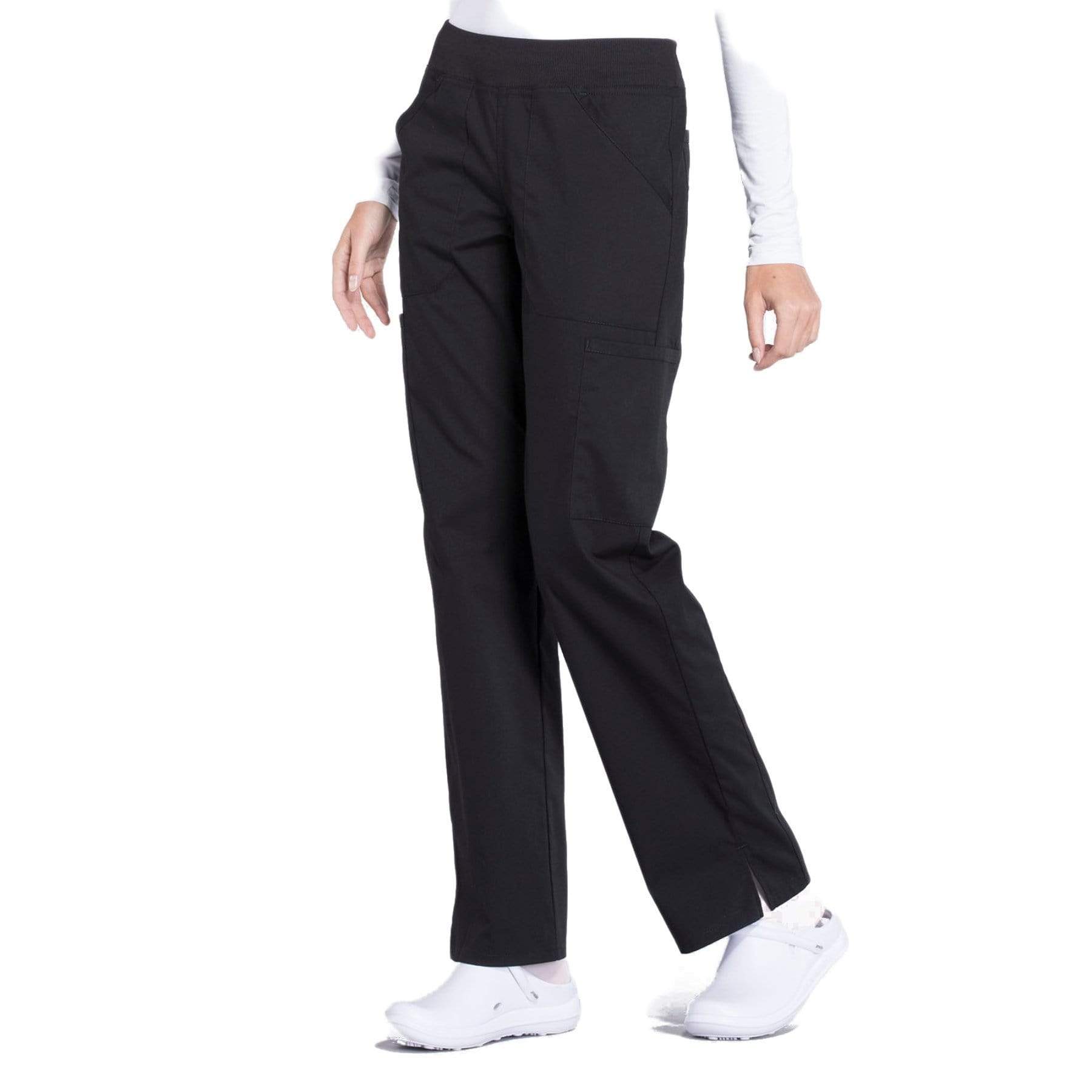 Cherokee Scrubs Pants Cherokee Workwear Professionals WW170 Scrubs Pants Women's Mid Rise Straight Leg Pull-on Cargo Black