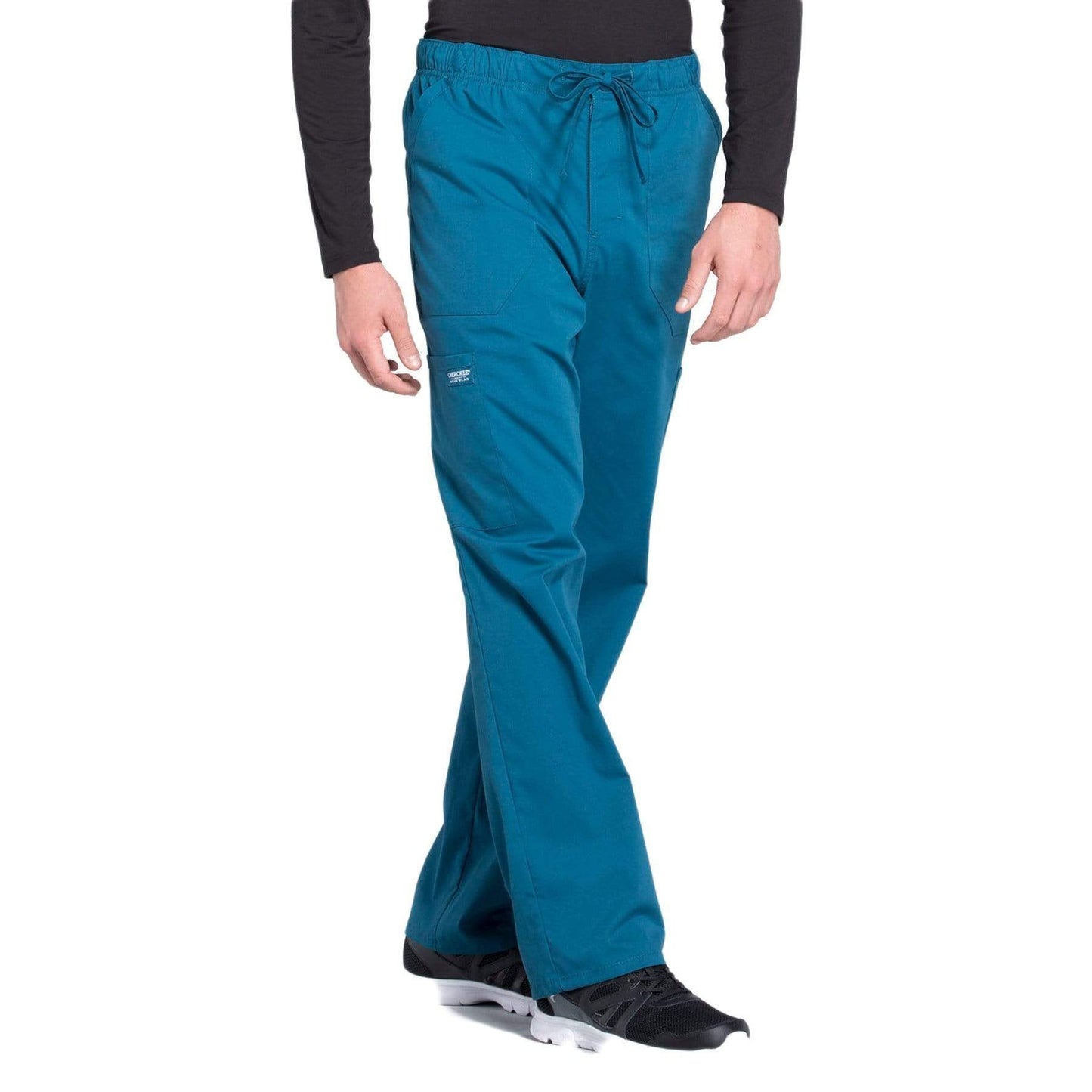 Cherokee Scrubs Pants Cherokee Workwear Professionals WW190 Scrubs Pants Men's Tapered Leg Drawstring Cargo Caribbean Blue