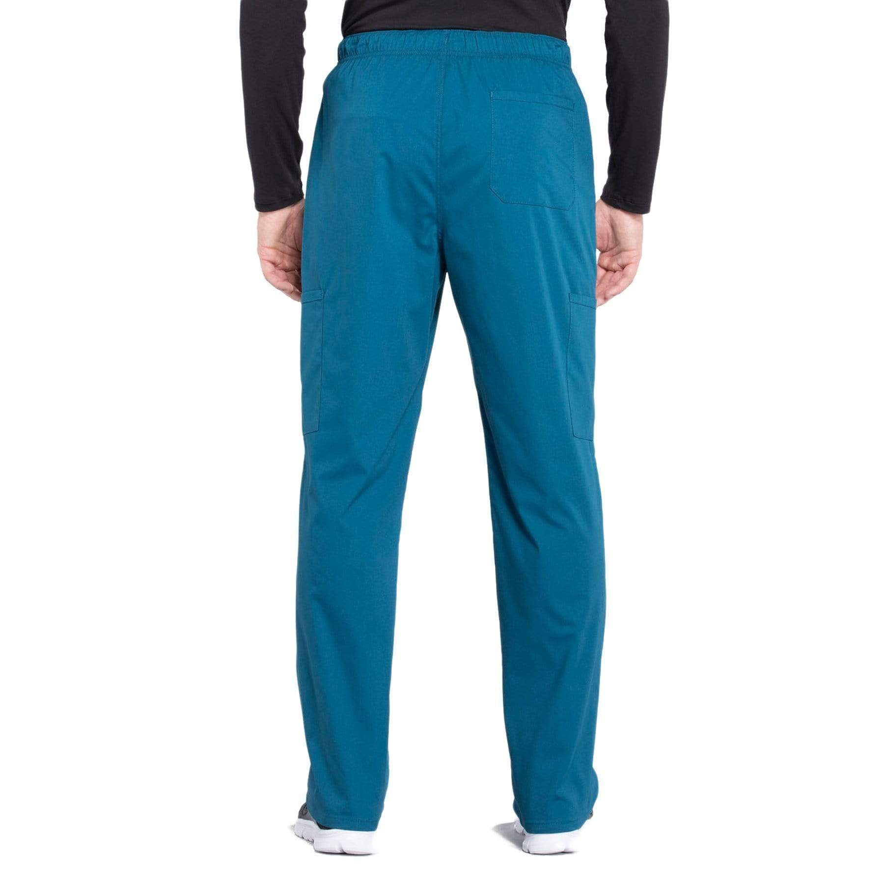 Cherokee Scrubs Pants Cherokee Workwear Professionals WW190 Scrubs Pants Men's Tapered Leg Drawstring Cargo Caribbean Blue