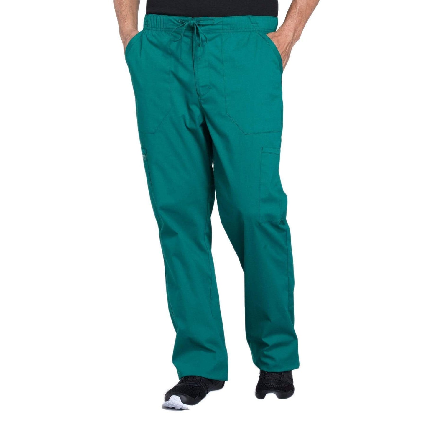 Cherokee Workwear Professionals WW190 Scrubs Pants Men's Tapered Leg Drawstring Cargo Hunter Green