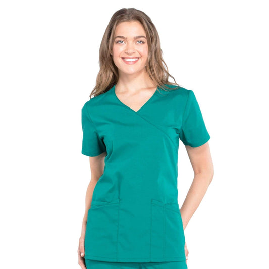Cherokee Workwear Professionals WW655 Scrubs Top Women's Mock Wrap Hunter Green