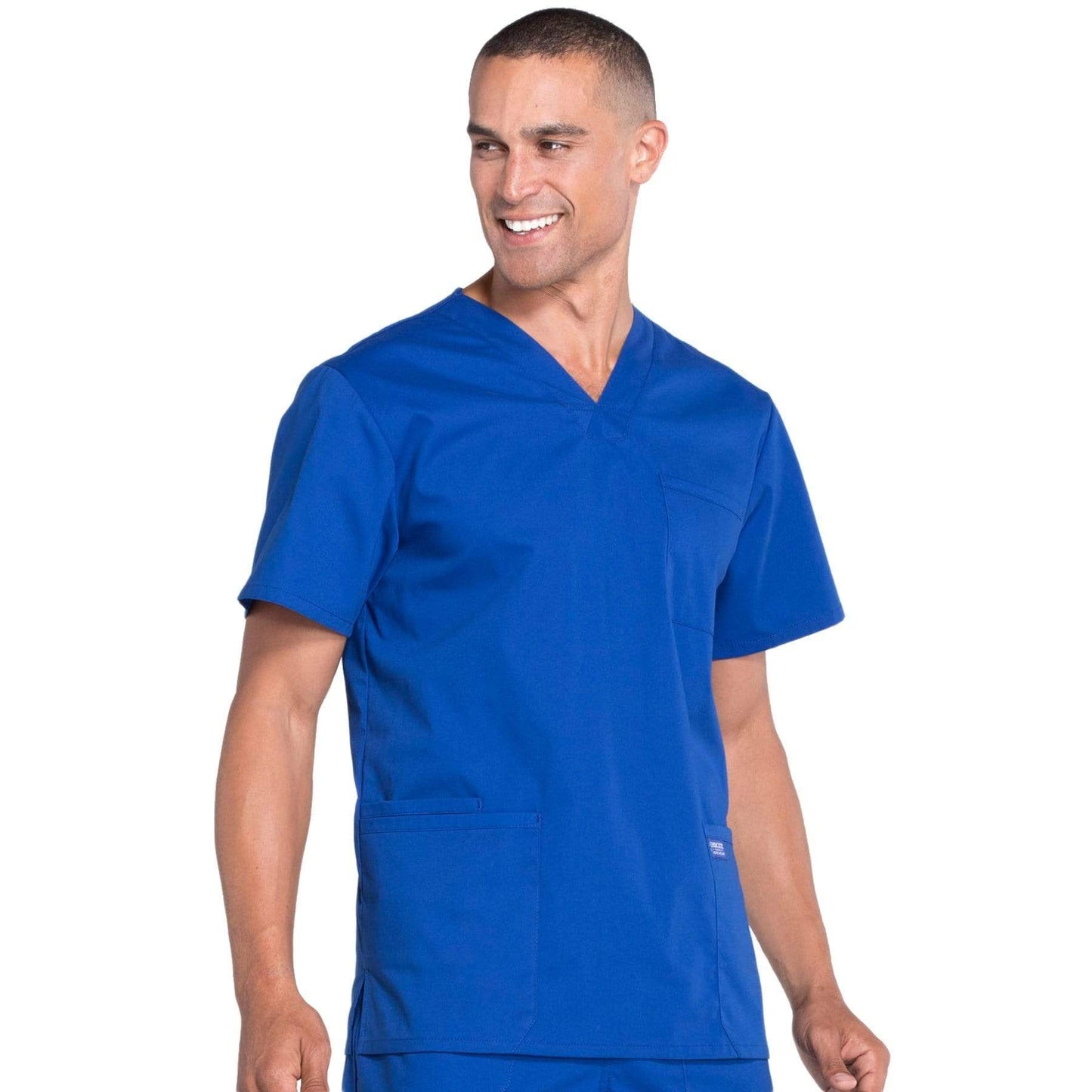 Cherokee Scrubs Top Cherokee Workwear Professionals WW695 Scrubs Top Men's V-Neck Galaxy Blue