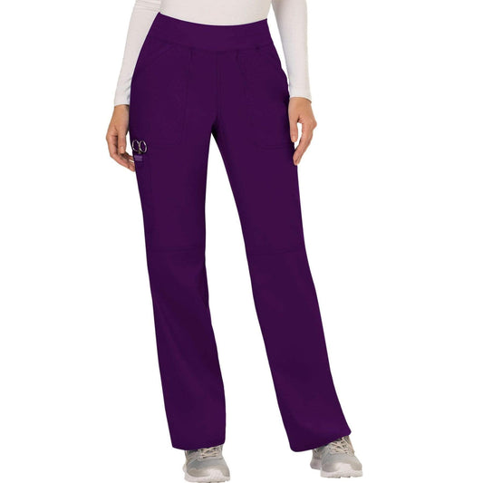 Cherokee Workwear Revolution WW110 Scrubs Pants Women's Mid Rise Straight Leg Pull-on Eggplant