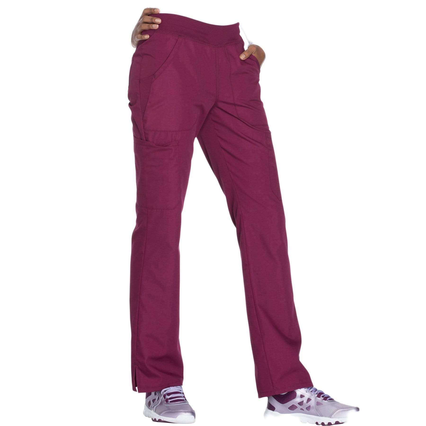 Cherokee Scrubs Pants Cherokee Workwear WW210 Scrubs Pants Women's Mid Rise Straight Leg Pull-on Cargo Wine