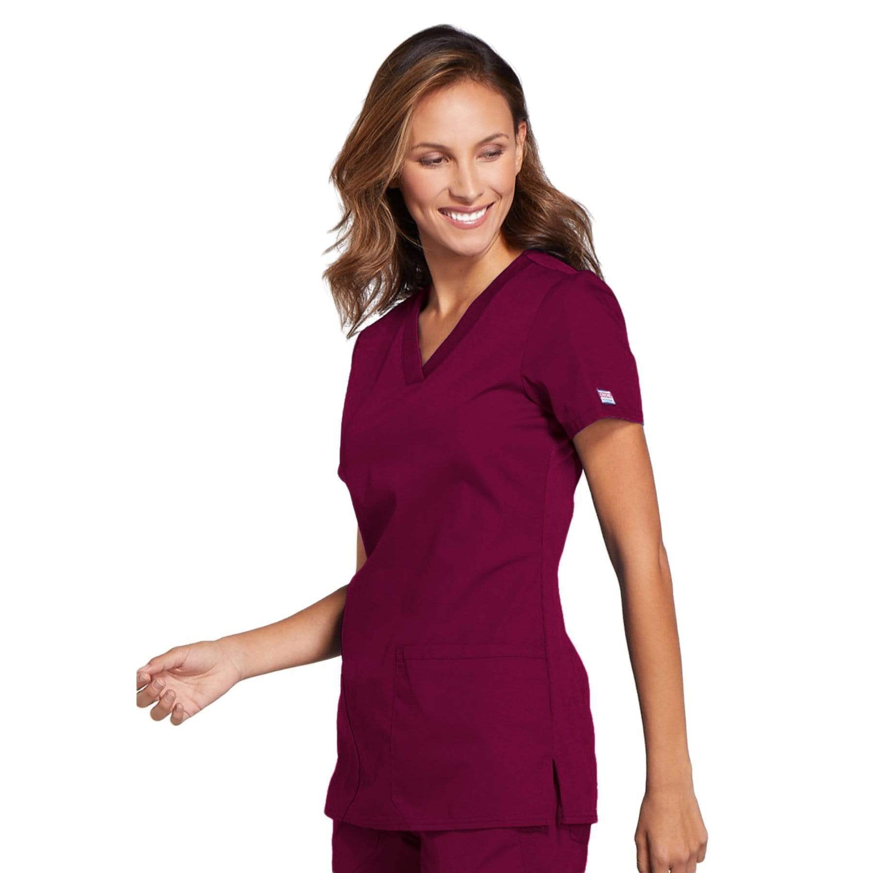 Cherokee Scrubs Top Cherokee Workwear WW645 Scrubs Top Women's V-Neck Wine