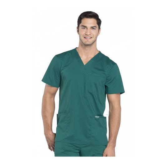 Cherokee Workwear Top WW Revolution Men's Men's V-Neck Top Hunter Green